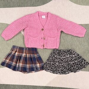 Zara kids 2-3T Pink Knit Cardigan with Plaid and Floral Skirts Set